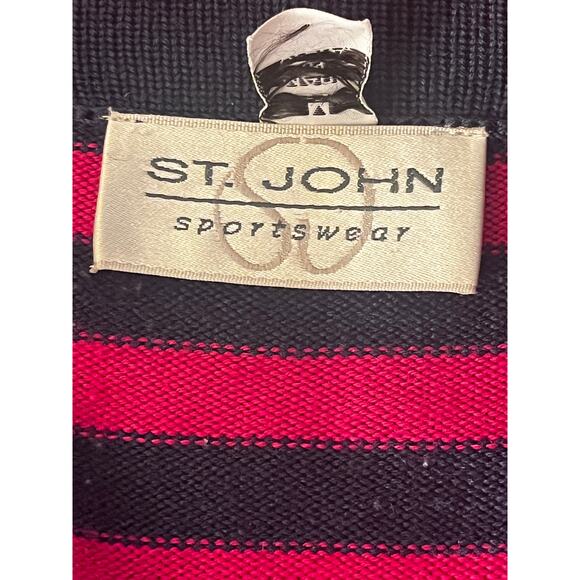 St. John Sportswear Navy/Magenta Striped V-Neck Cardigan Sweater Size: M - VTG - Picture 5 of 15